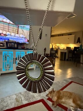 paparazzi Silver Radiant Circle Necklace with Green Accent